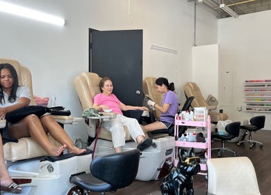 Customers enjoying nail services at Nailington Nail Boutique in Los Angeles, California, US.