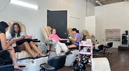 Customers enjoying nail services at Nailington Nail Boutique in Los Angeles, California, US.