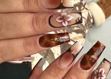 Intricate nail art with floral design by MO nails and lashes, Auckland, Auckland, NZ.