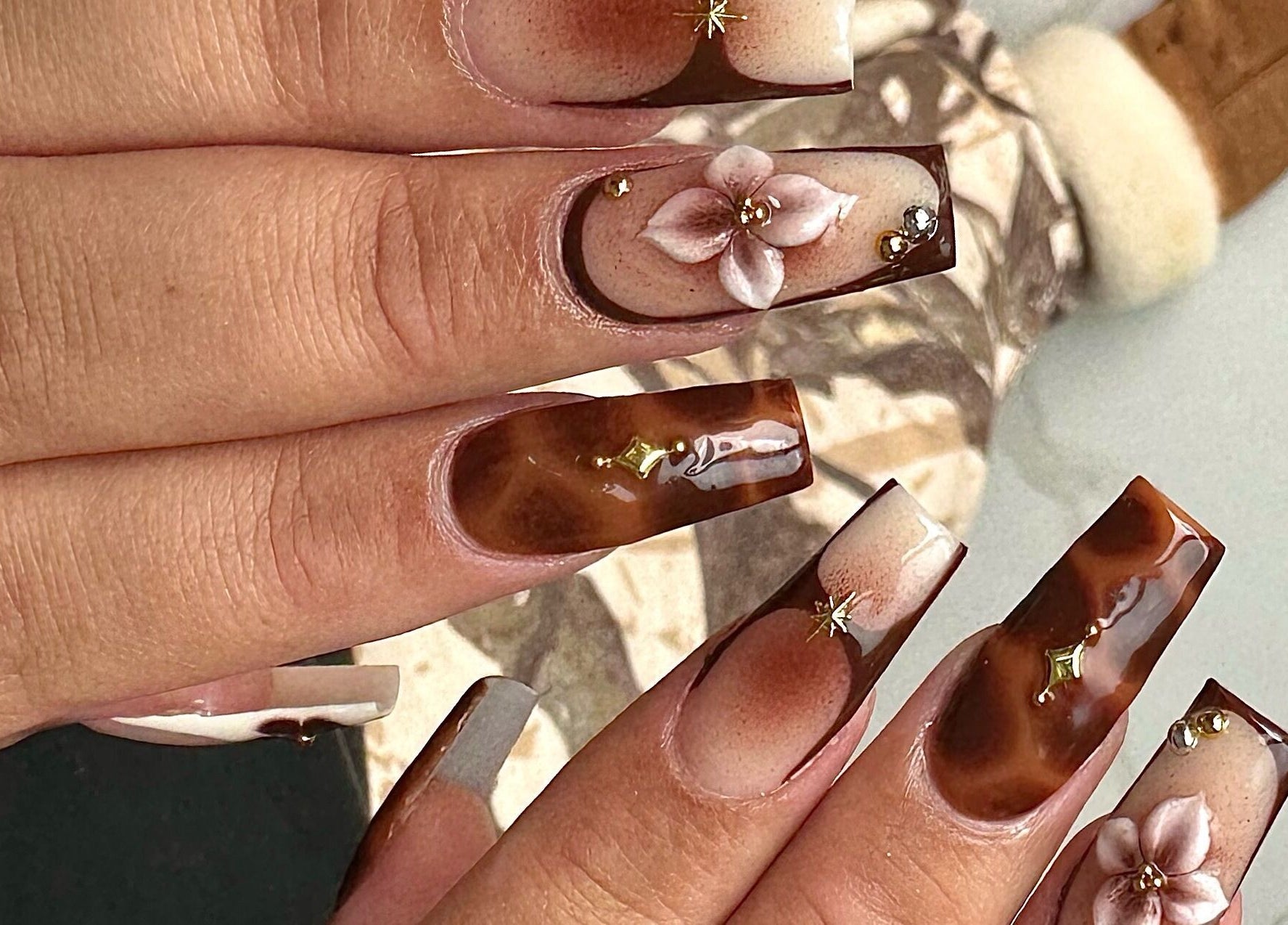 Intricate nail art with floral design by MO nails and lashes, Auckland, Auckland, NZ.