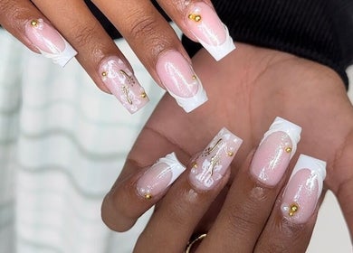 Elegant nail art at MO nails and lashes, Auckland, Auckland, NZ showcases intricate designs and embellishments.