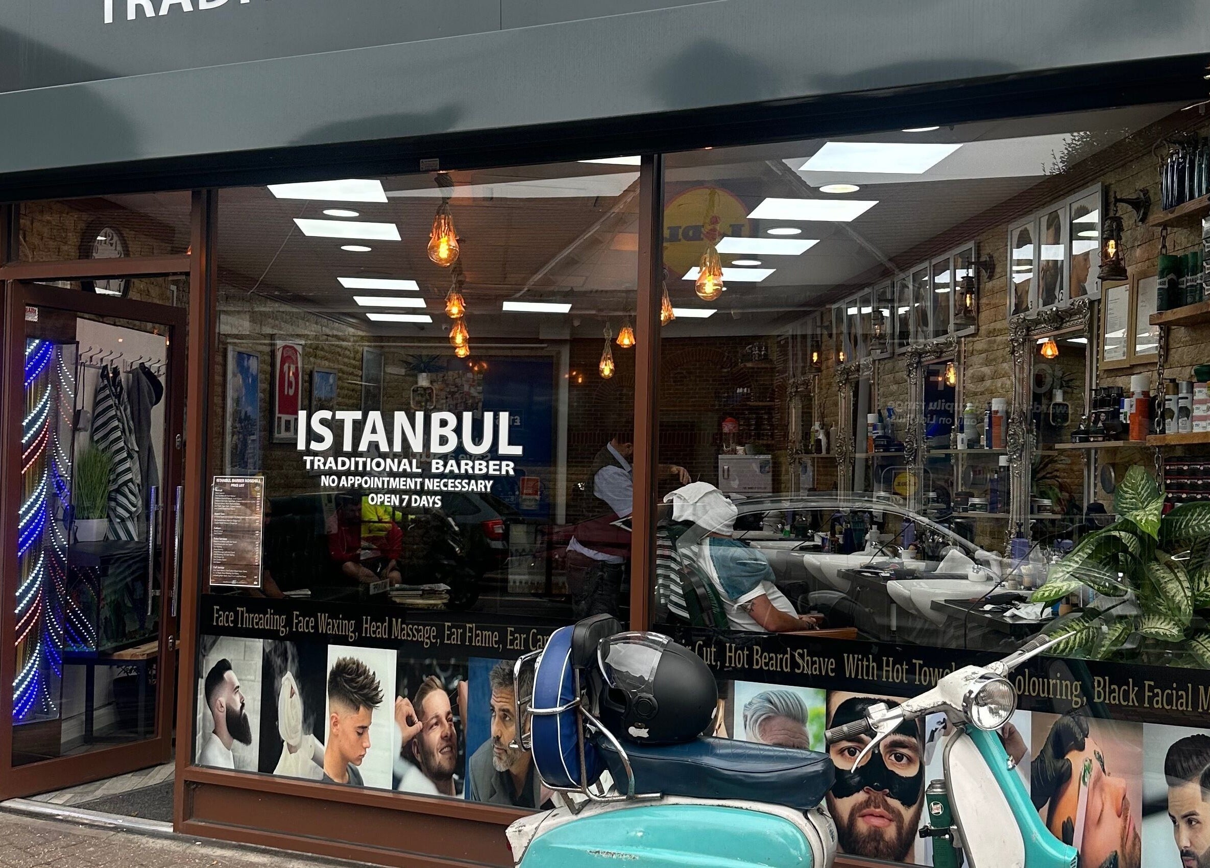 Front view of Istanbul Barber Rosehill in Sutton, England, GB, showcasing traditional barber services.