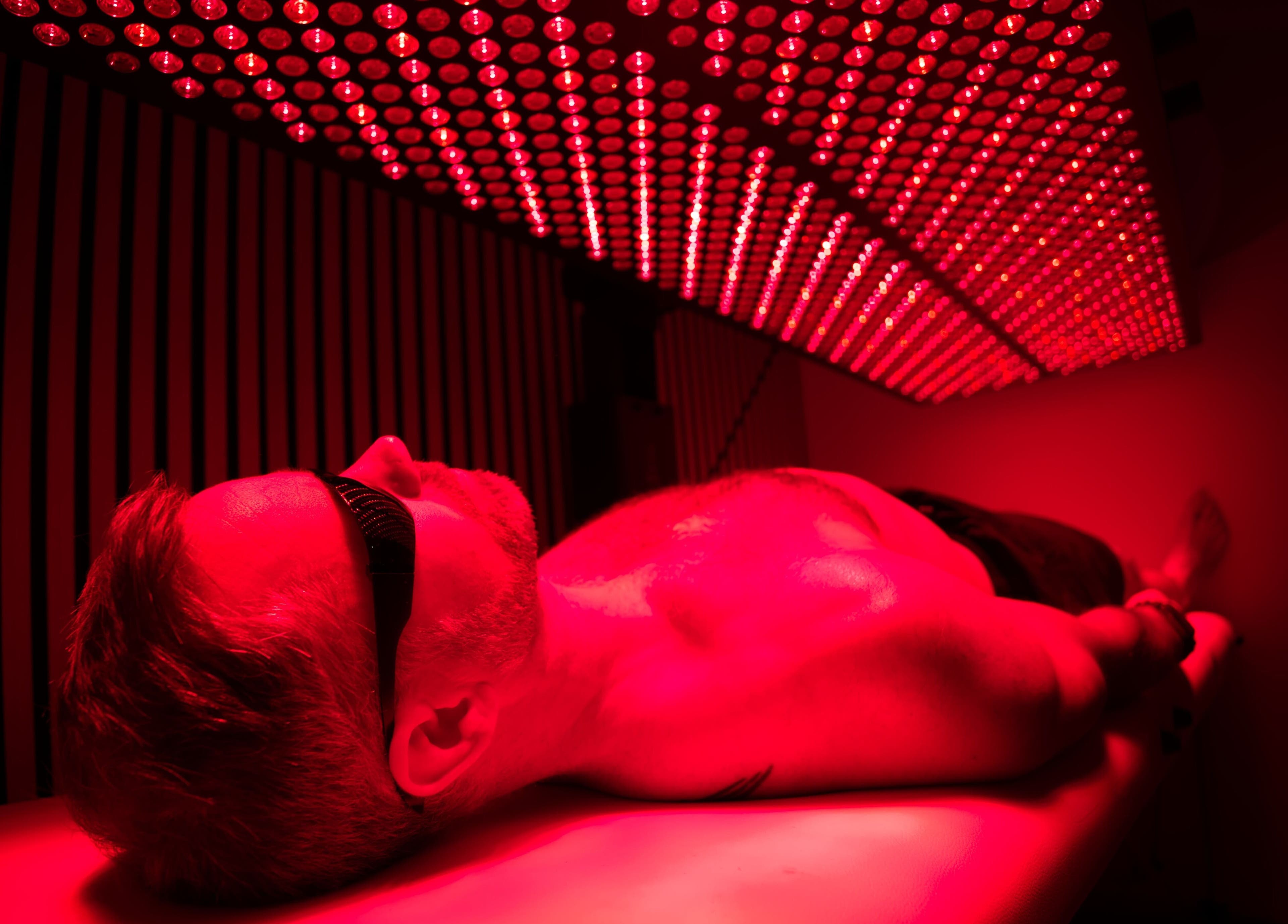 Red light therapy session at The Regen Room, Livingston, Scotland, GB, enhancing wellness and relaxation.