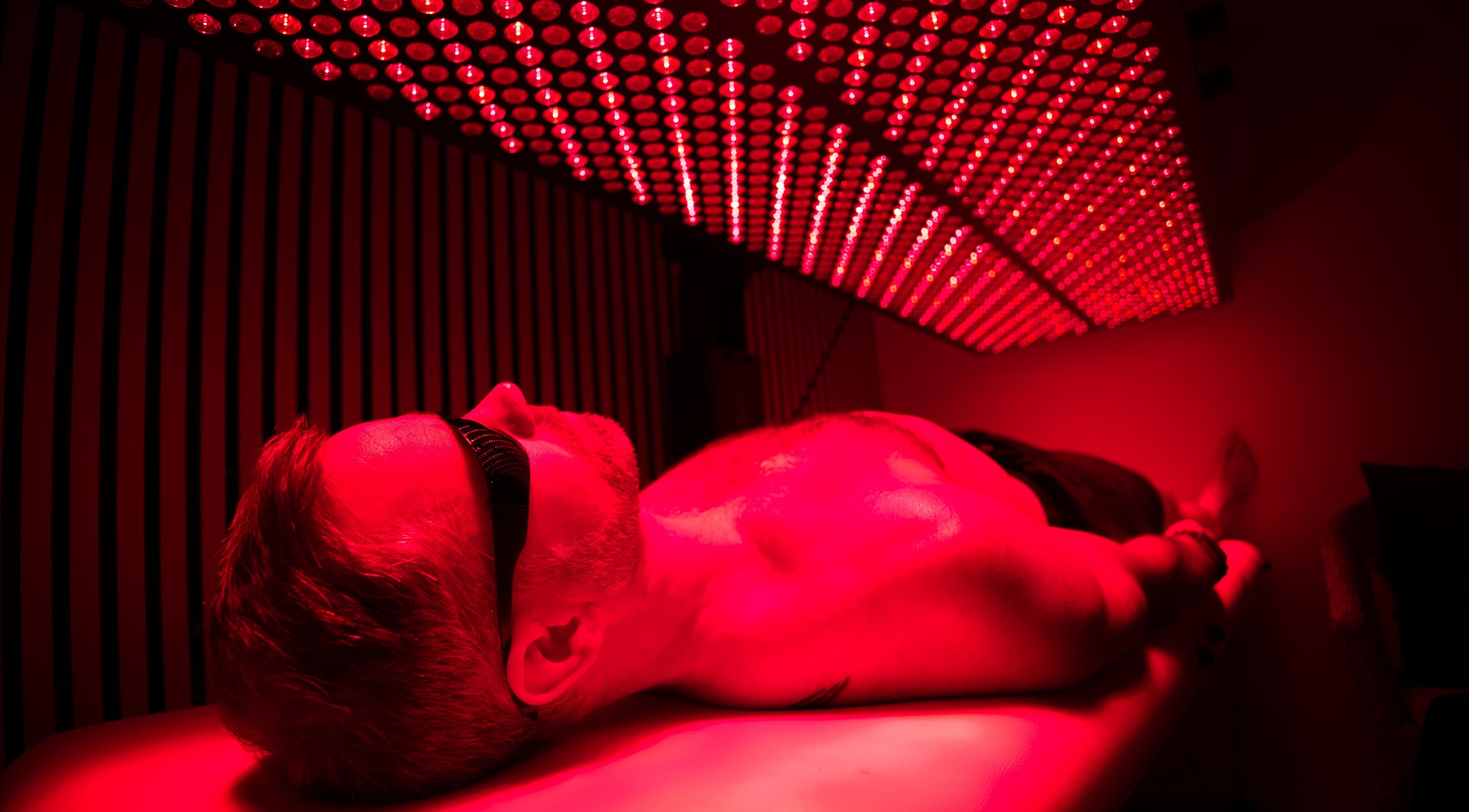 Red light therapy session at The Regen Room, Livingston, Scotland, GB, enhancing wellness and relaxation.