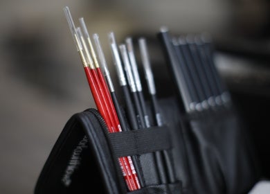 A collection of professional brushes at Siaga Melbourne, Prahran, Victoria, AU.