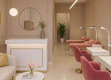 Interior elegante de Beauty Studio By Belle, Tlalnepantla, Estado De México, MX con decoración moderna y rosa.