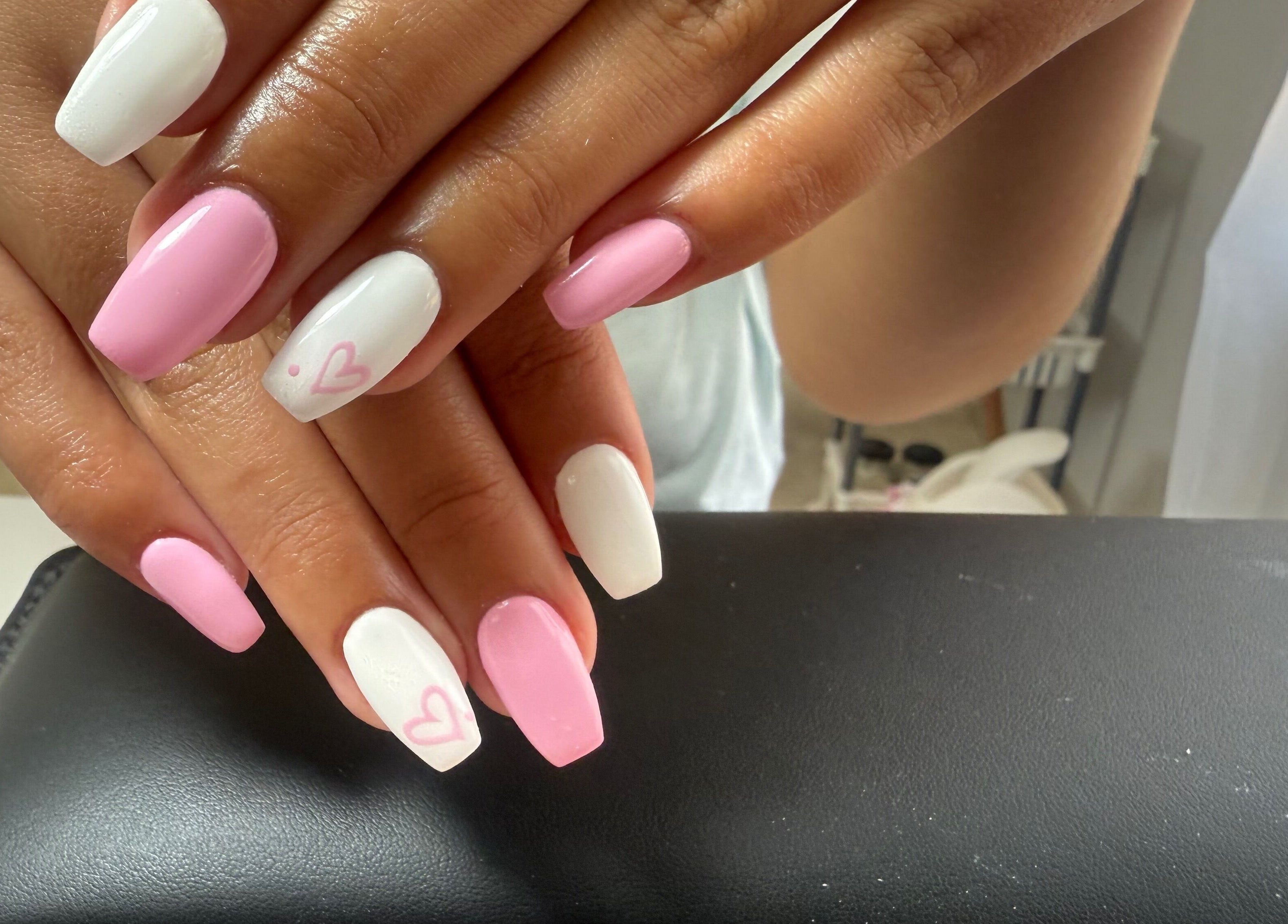 Pink and white nail art at Honey Blush Beauty, Middelburg, Mpumalanga, ZA.
