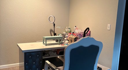 Nail station at Kittyscybernails in Federal Heights, Colorado, US, showcasing a chic workspace.