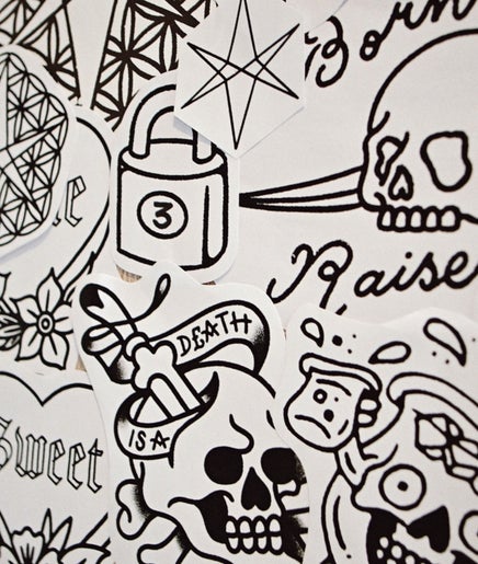 Artistic tattoo designs at Altar Sheffield, Sheffield, England, GB, showcasing diverse creative patterns.