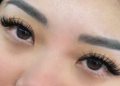 Close-up of styled lashes by Lash By Jamie in Vancouver, British Columbia, CA showcasing expert artistry.