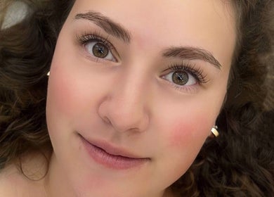 Close-up of woman's enhanced lashes at Lash By Jamie, Vancouver, British Columbia, CA.
