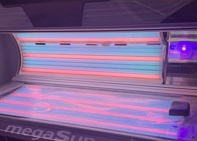 Tanning bed at Prestige Glow, Bolton, England, GB offering a radiant glow experience.