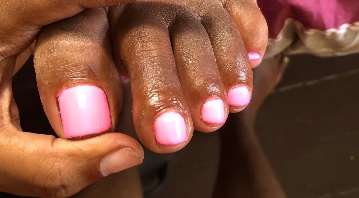 Pastel pink toenails crafted at The Nail Addict, Bridgetown, Saint Michael, BB, pamper your feet.