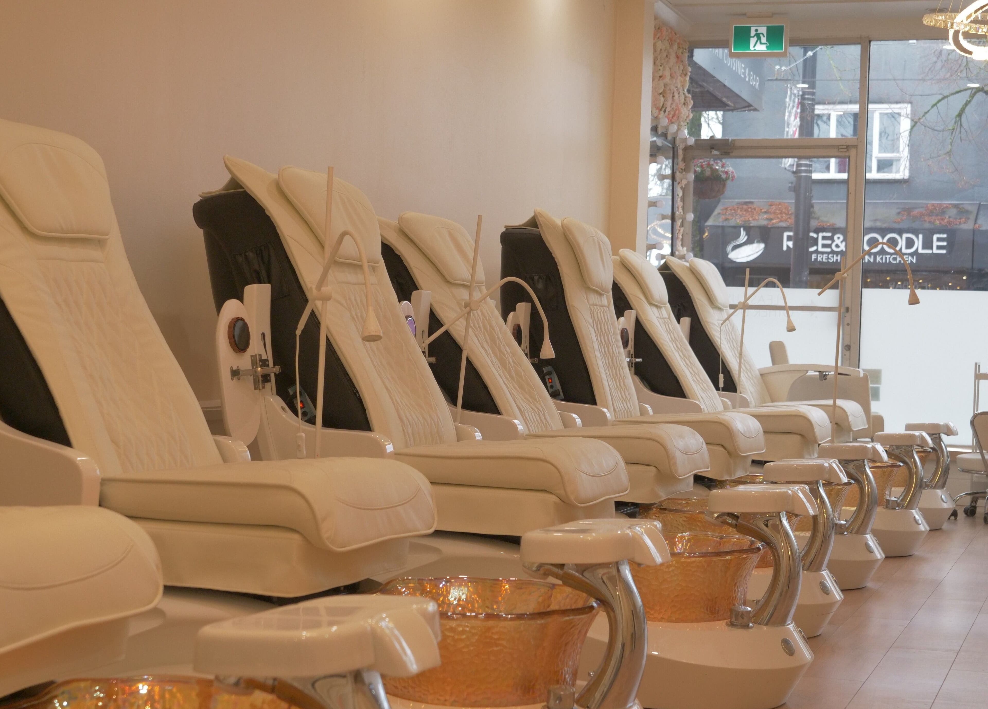 Elegant spa chairs at Sugar Nails and Lashes - Kitsilano, Vancouver, BC, CA for pampering treatments.