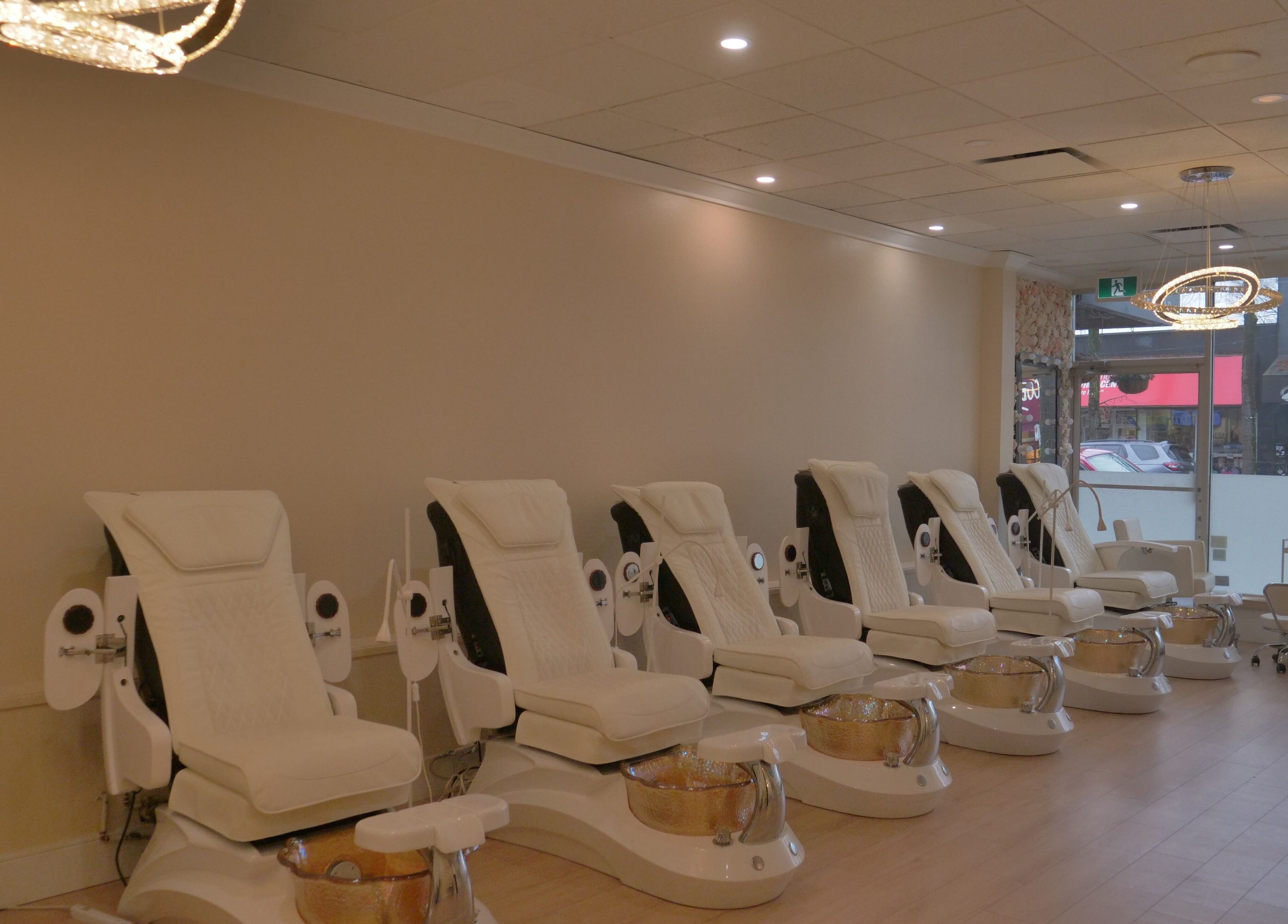 Elegant pedicure chairs at Sugar Nails and Lashes - Kitsilano, Vancouver, BC, CA for premium nail services.