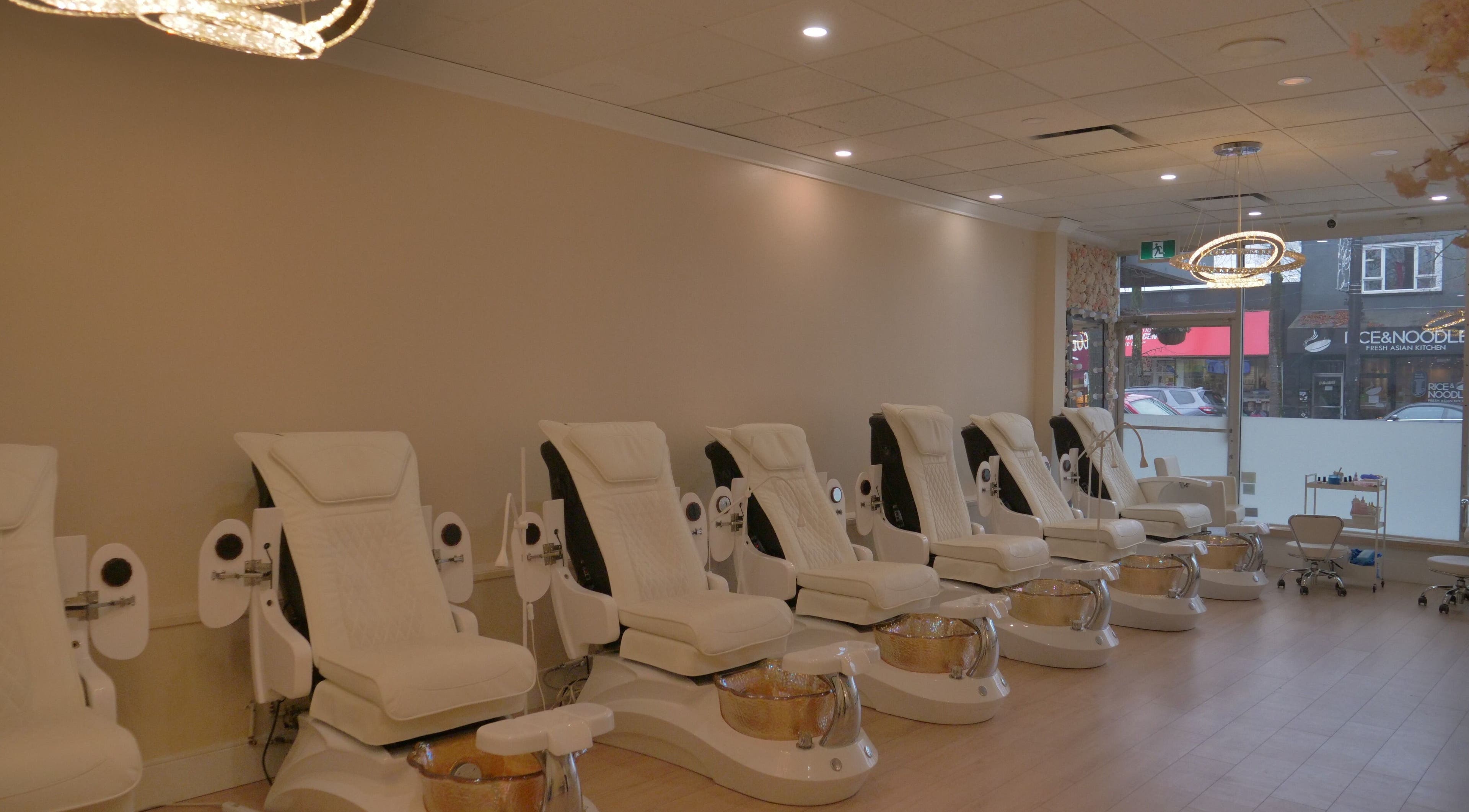 Elegant pedicure chairs at Sugar Nails and Lashes - Kitsilano, Vancouver, BC, CA for premium nail services.