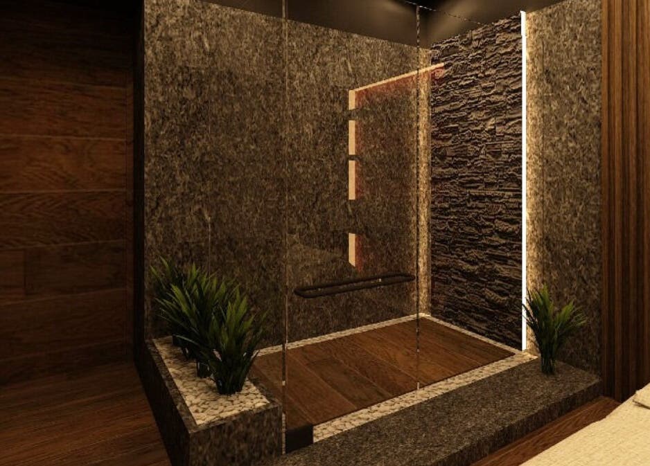 DIVINE HEALTH & MASSAGE 位于九龙九龙的豪华水疗室，具有现代化的石材和木质装潢。