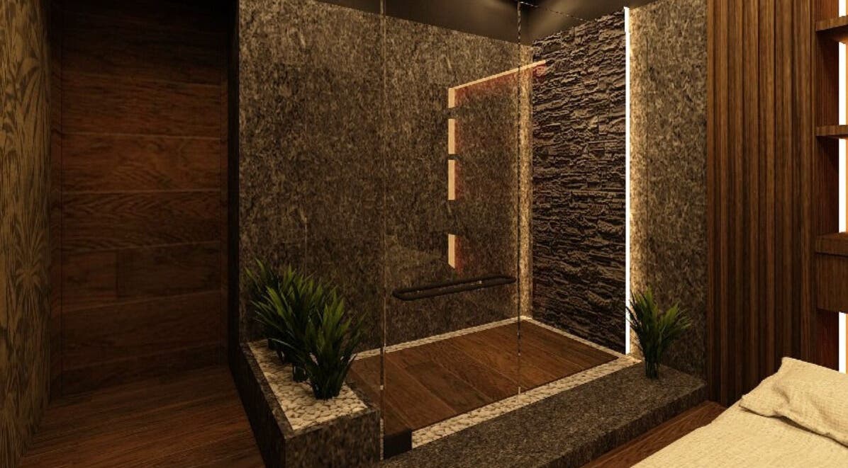 DIVINE HEALTH & MASSAGE 位于九龙九龙的豪华水疗室，具有现代化的石材和木质装潢。