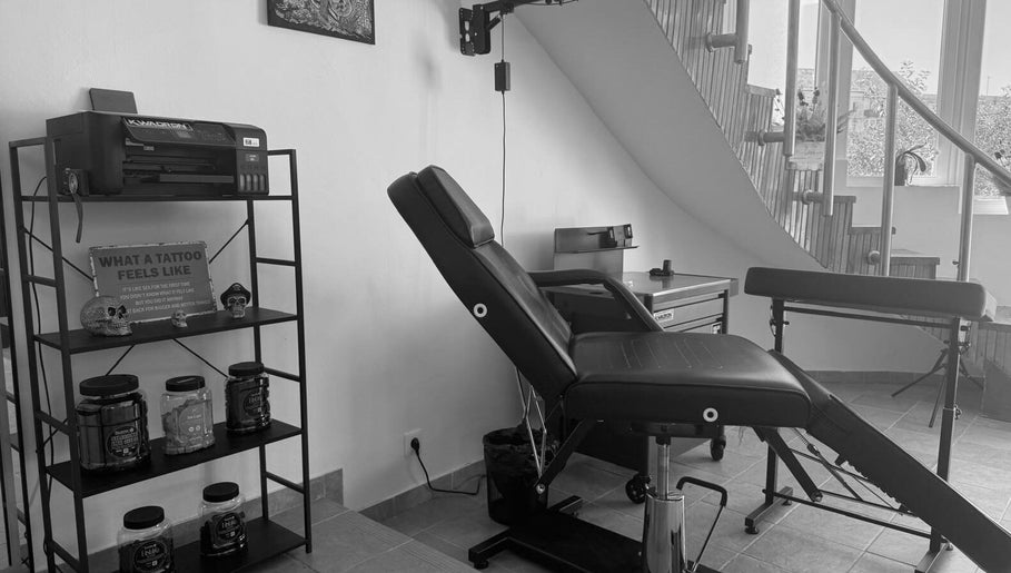 Tattoo chair and equipment at The InkSpot Tattoo Sibiu, located in Sibiu, Județul Sibiu, RO.
