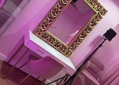 Elegant vanity setup with ornate mirror at Dollys Studio, Bradford, England, GB.