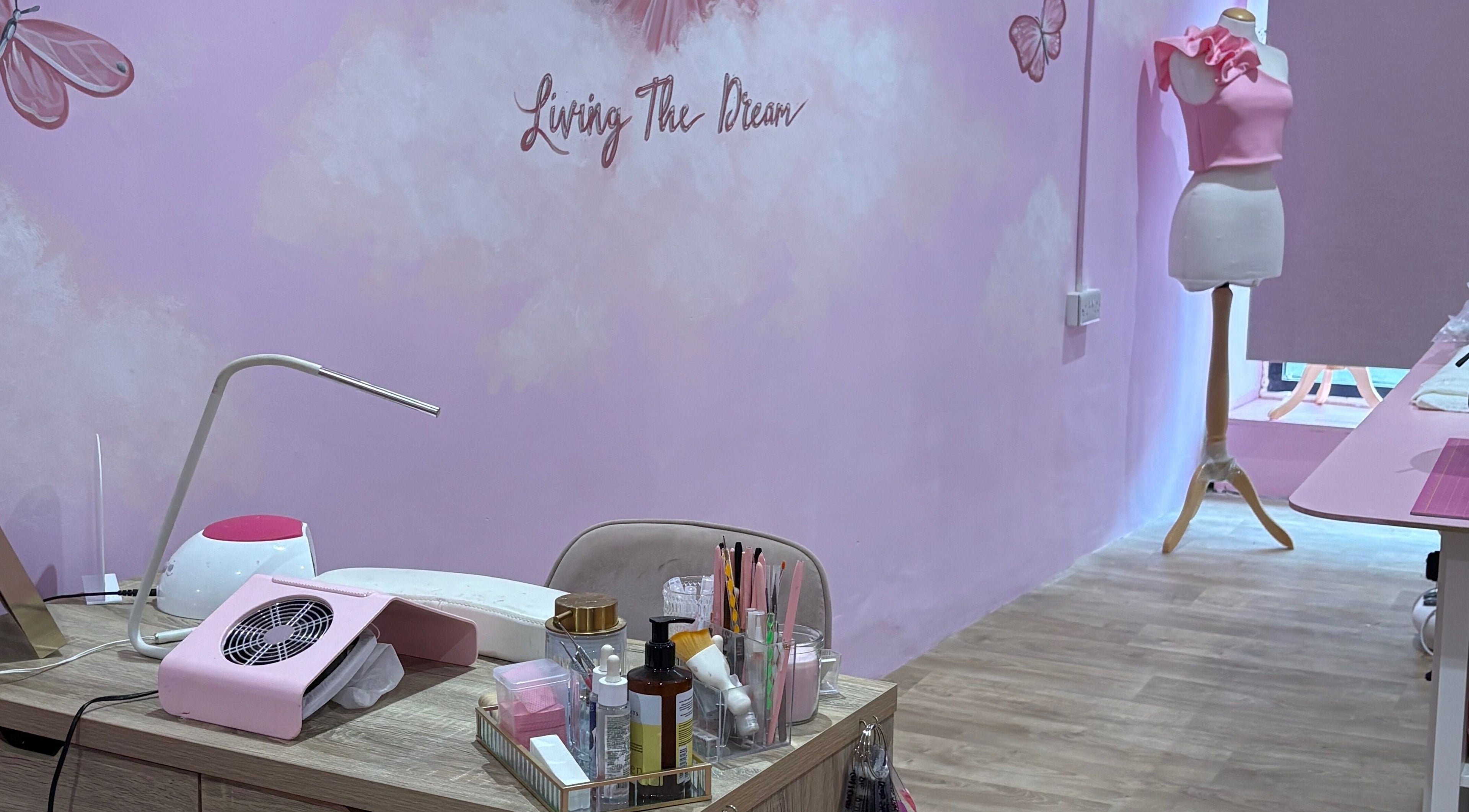 Chic beauty setup at Dollys Studio in Bradford, England, GB with elegant decor and tools for pampering.
