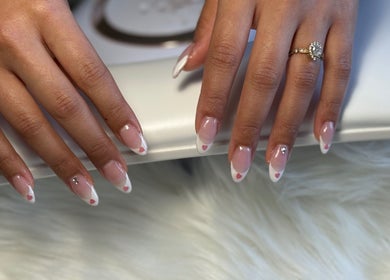 Elegant heart-tipped nails at Elegance In Bloom Co., Ellenbrook, Western Australia, AU.