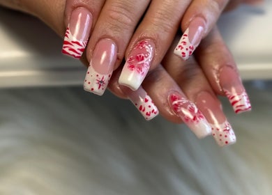 Red and white festive nail art design at Elegance In Bloom Co., Ellenbrook, Western Australia, AU.