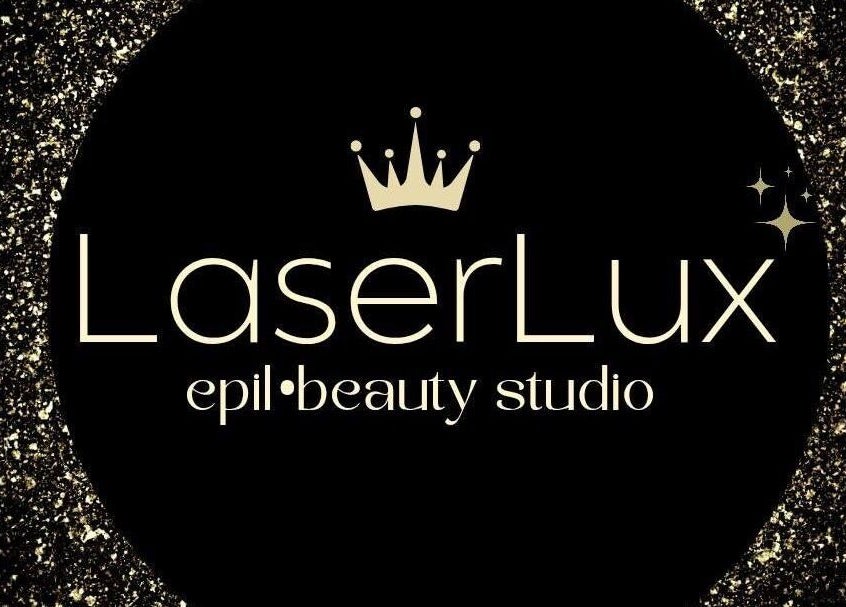 Логотип LaserLux із короною у центрі, адреса: Братиславський Край, Братиславський Край, SK.