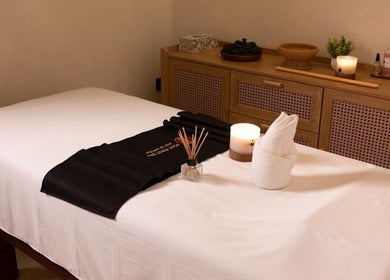 Relaxing massage table setup at Foot First Spa, Riyadh, Riyadh Province, SA with calm ambiance.