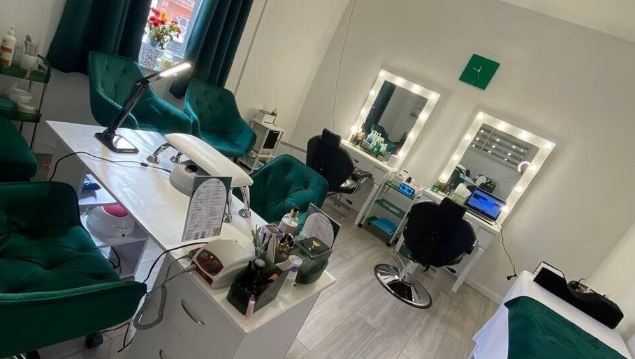 Interior view of Majestic Beauty Studio in Stockport, England, GB featuring modern beauty workstations.