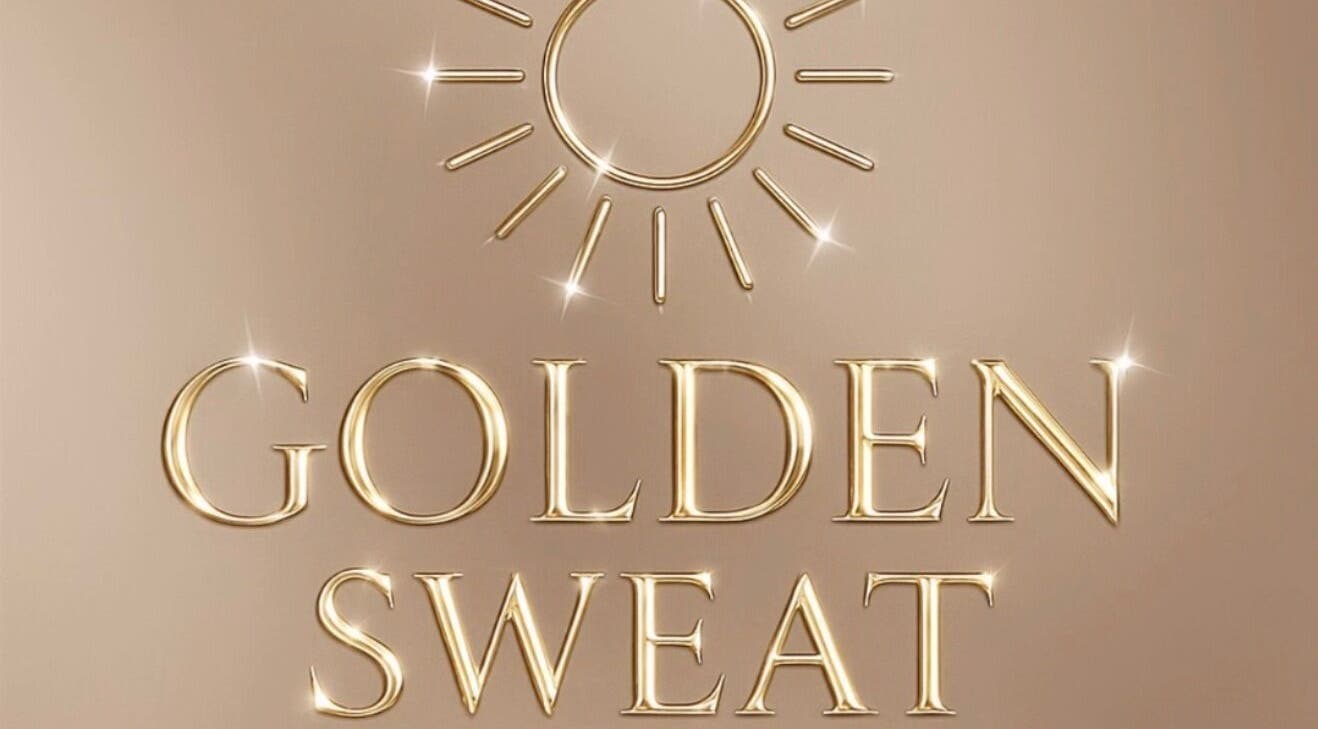 Elegant logo of Golden Sweat, a beauty venue in London, Ontario, CA with gold lettering and sun design.