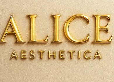 Alice Aesthetica logo in gold lettering, London, England, GB.
