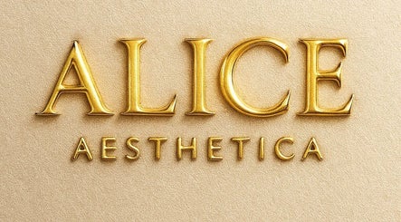 Alice Aesthetica logo in gold lettering, London, England, GB.