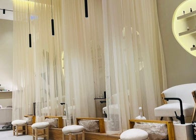 Tranquil nail station at Jehan Touch, Riyadh, Riyadh Province, SA, with soft lighting and chic decor.