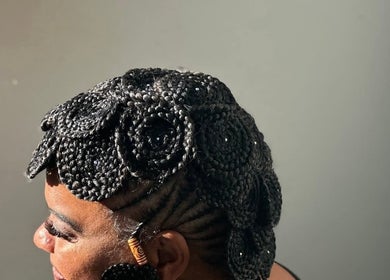 Intricate braided hairstyle at EMbraid Studio, Christchurch, Canterbury Region, NZ.