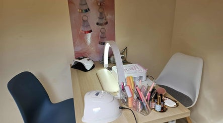Cozy nail station at Satori Nails in Peterborough, England, GB, showcasing tools and decor.