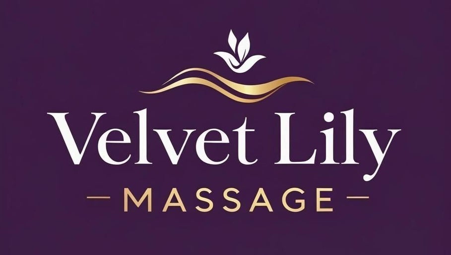 Logo of Velvet Lily Massage in Dunfermline, Scotland, GB on a purple background.