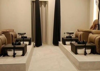 Luxurious pedicure chairs at Tiptoe Nailounge, Sharjah, AE, offering a relaxing spa ambiance.