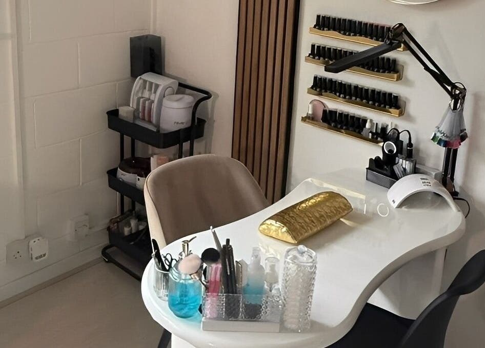 Elegant nail station at Hey Girl Beauty and Aesthetics, Birkenhead, England, GB.