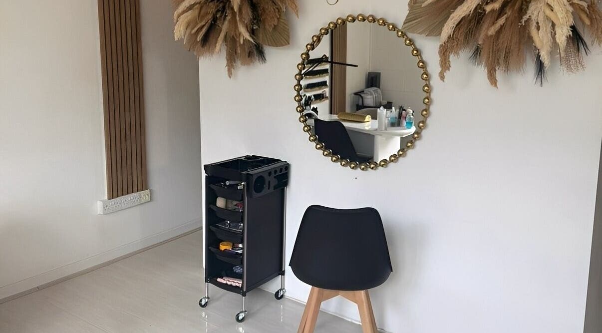 Chic salon interior at Hey Girl Beauty and Aesthetics, Birkenhead, England, GB, featuring elegant mirror decor.