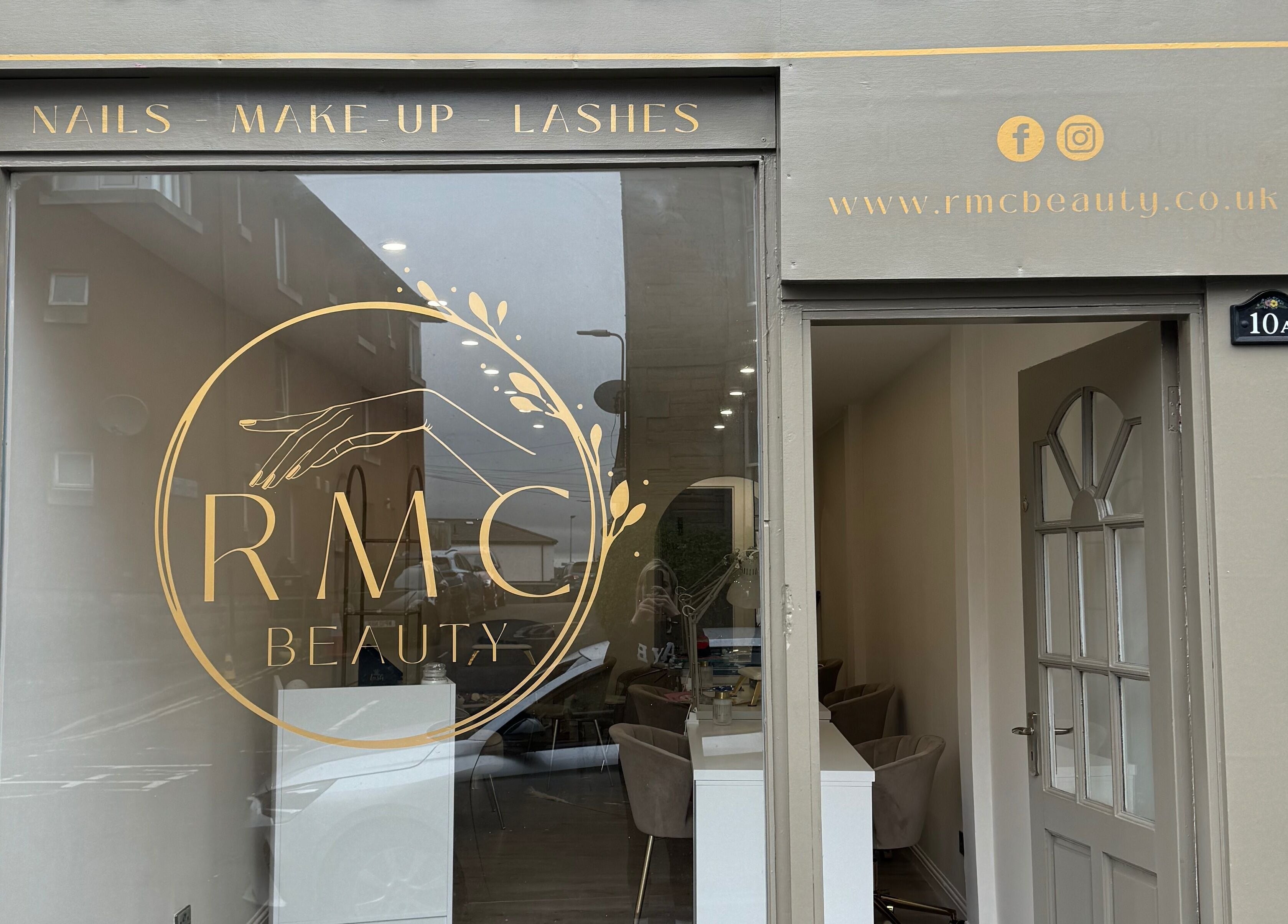 Front view of RMC Beauty in West Calder, Scotland, GB, showcasing the elegant salon entrance.