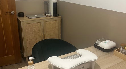Modern manicure station at DLBeauty in Branston, England, GB, featuring stylish decor and equipment.