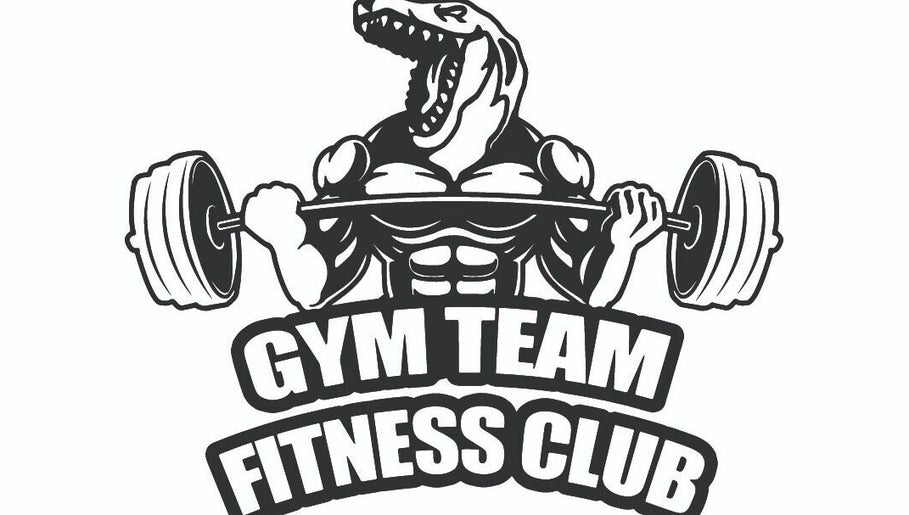 Logo Gym Team A.S.D. a San Severo, Puglia, con dinosauro e bilanciere.
