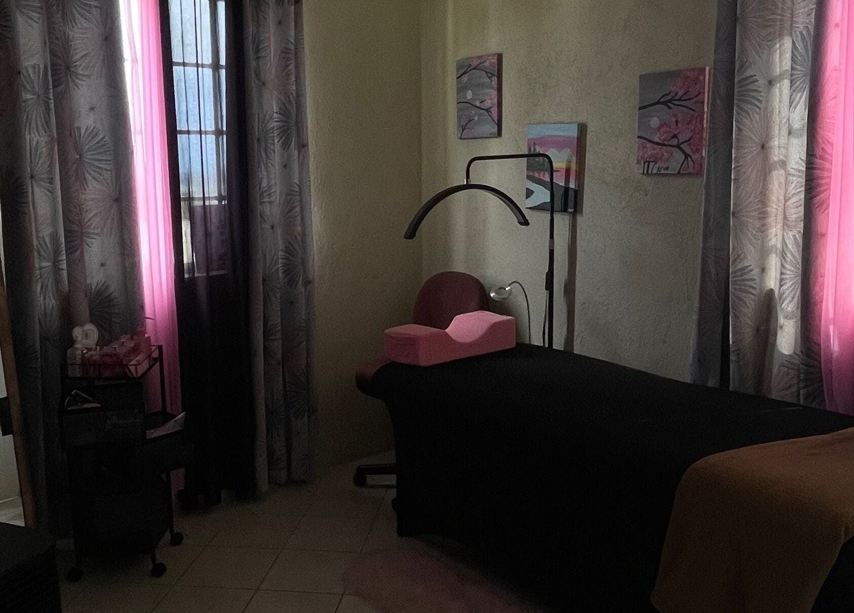 Cozy beauty treatment room at Ny Candy Lashes, Bridgetown, Saint Thomas, BB with soft lighting and decor.