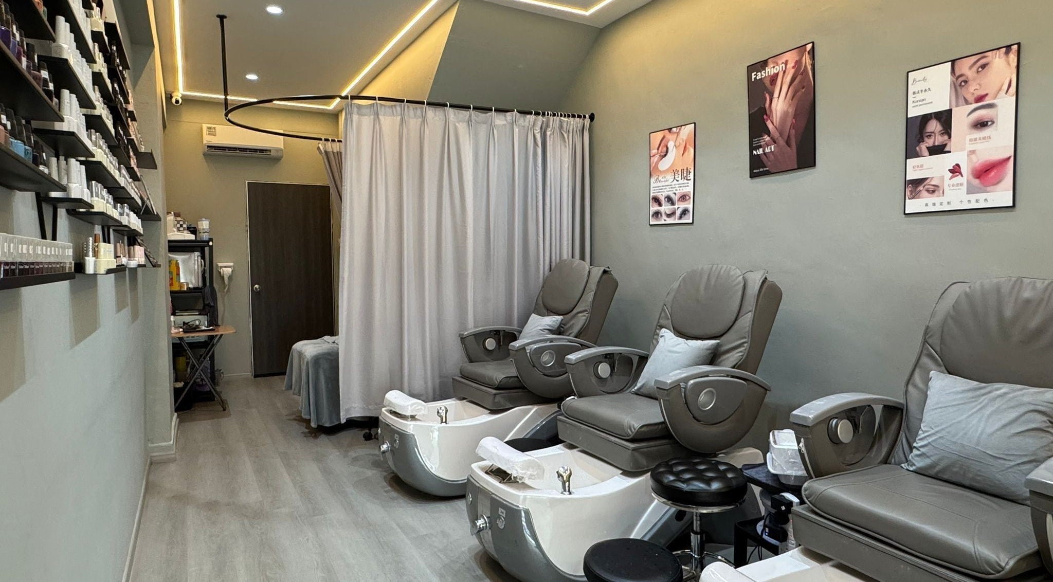 Luxurious pedicure chairs at Nail Lounge, Singapore, Singapore, SG, offering a relaxing beauty experience.