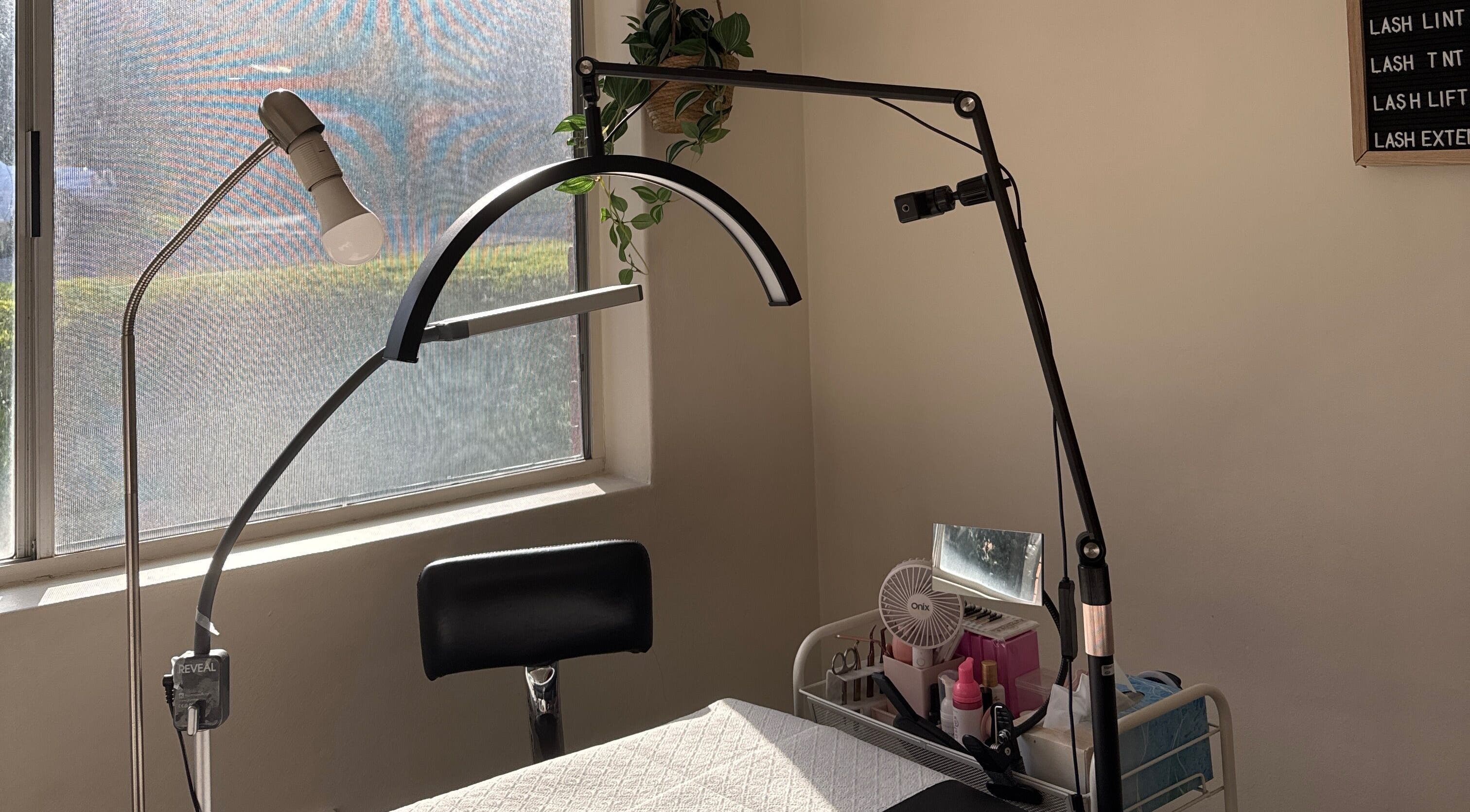 Lash extension setup at IC Lashes, Balgownie, New South Wales, AU featuring ergonomic chair and lighting.
