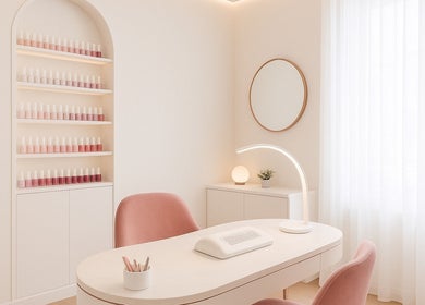 Intérieur chic chez Ongle et Lumière, Saint-Martin-de-Crau, Provence-Alpes-Côte D'Azur, FR, avec décor pastel.