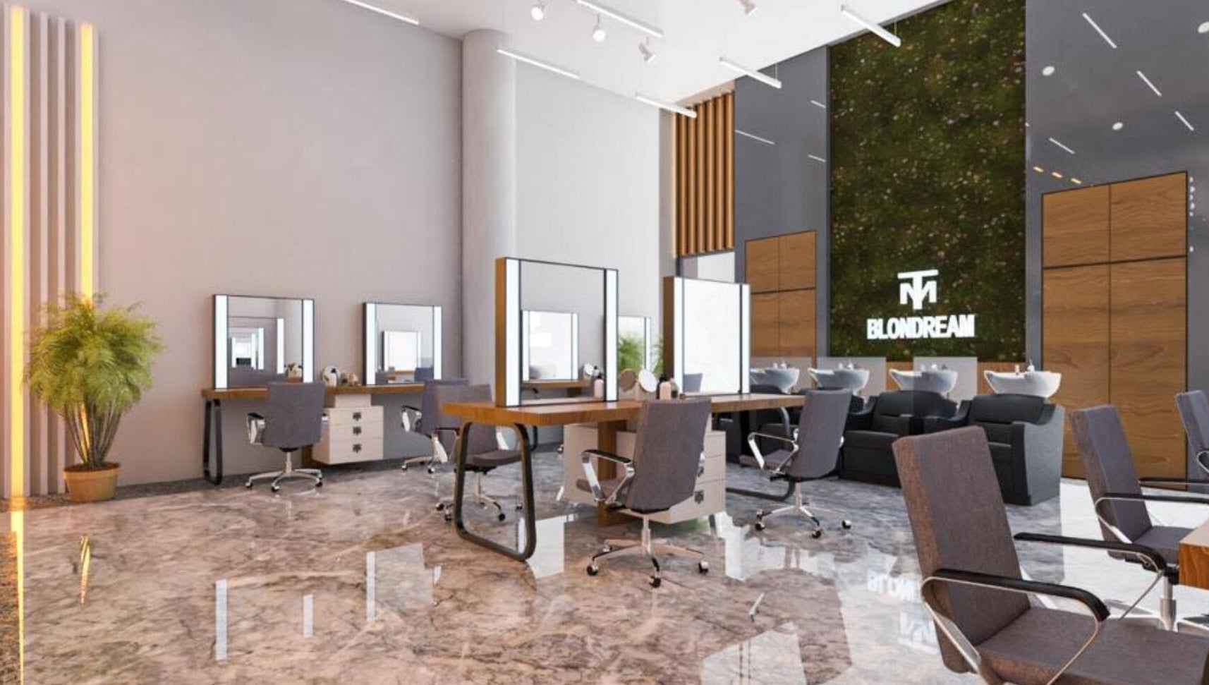 Modern salon interior at The Most Dubai, دبي, دبي, AE with stylish chairs and mirrors, creating an inviting ambience.