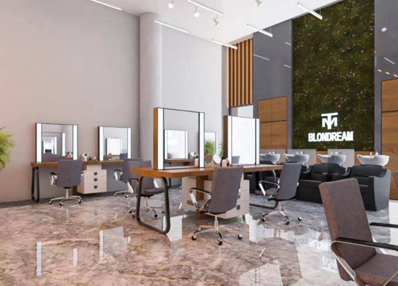 Modern salon interior at The Most Dubai, دبي, دبي, AE with stylish chairs and mirrors, creating an inviting ambience.