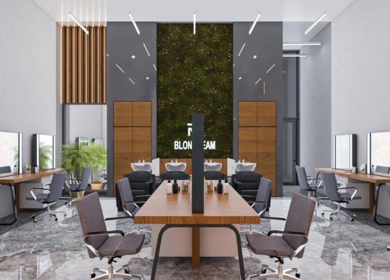 Modern salon interior at The Most Dubai, دبي, دبي, AE with sleek chairs and stylish decor.